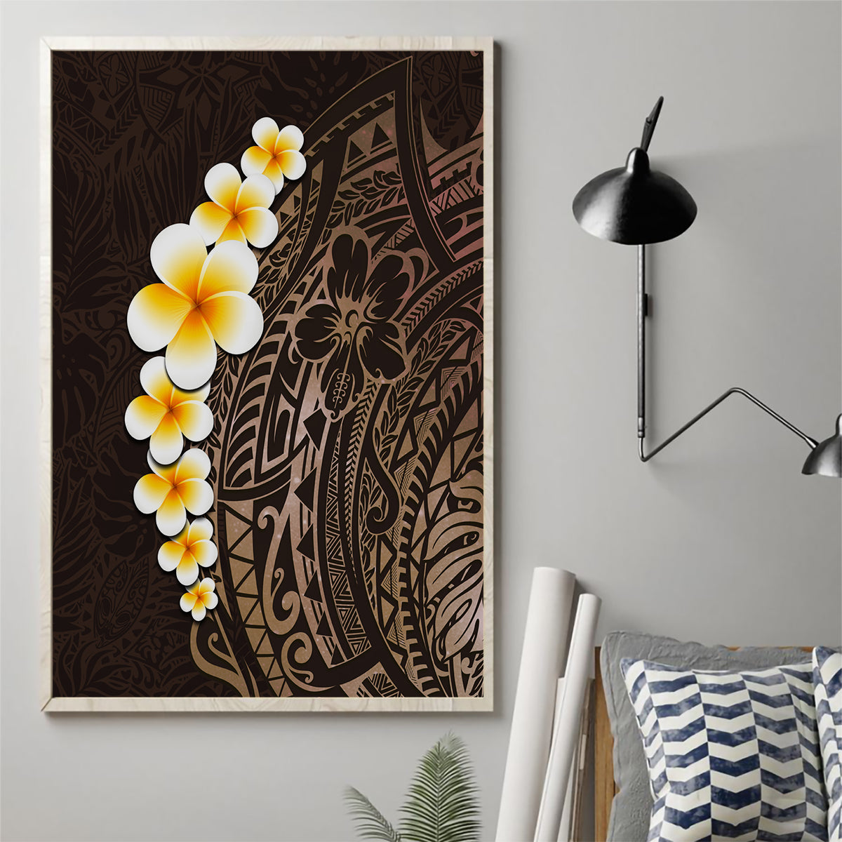 Brown Polynesia Canvas Wall Art Plumeria Tropical Leaves With Galaxy Polynesian Art LT14 - Polynesian Pride