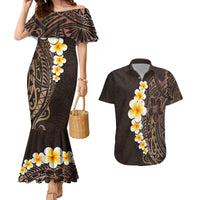 Brown Polynesia Couples Matching Mermaid Dress and Hawaiian Shirt Plumeria Tropical Leaves With Galaxy Polynesian Art LT14 Brown - Polynesian Pride