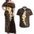 Brown Polynesia Couples Matching Off Shoulder Maxi Dress and Hawaiian Shirt Plumeria Tropical Leaves With Galaxy Polynesian Art LT14 Brown - Polynesian Pride