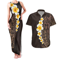 Brown Polynesia Couples Matching Tank Maxi Dress and Hawaiian Shirt Plumeria Tropical Leaves With Galaxy Polynesian Art LT14 Brown - Polynesian Pride