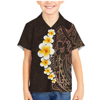 Brown Polynesia Family Matching Mermaid Dress and Hawaiian Shirt Plumeria Tropical Leaves With Galaxy Polynesian Art LT14 Son's Shirt Brown - Polynesian Pride