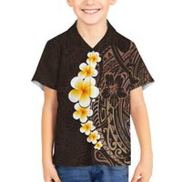 Brown Polynesia Family Matching Short Sleeve Bodycon Dress and Hawaiian Shirt Plumeria Tropical Leaves With Galaxy Polynesian Art LT14 Son's Shirt Brown - Polynesian Pride
