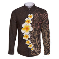 Brown Polynesia Family Matching Tank Maxi Dress and Hawaiian Shirt Plumeria Tropical Leaves With Galaxy Polynesian Art LT14 Dad's Shirt - Long Sleeve Brown - Polynesian Pride