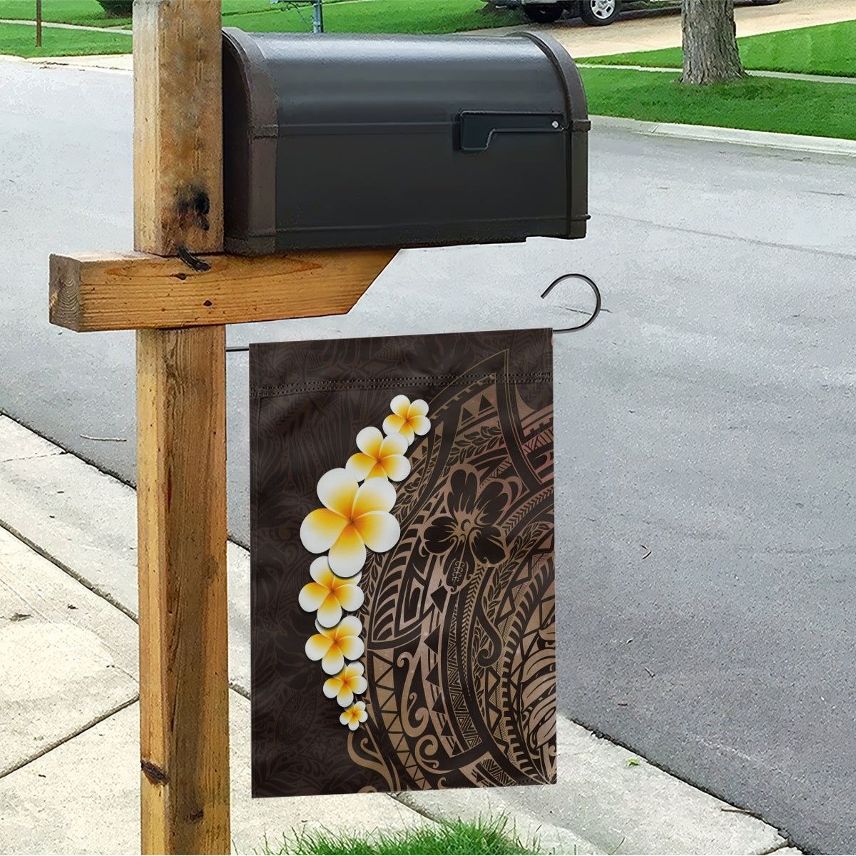 Brown Polynesia Garden Flag Plumeria Tropical Leaves With Galaxy Polynesian Art LT14 - Polynesian Pride