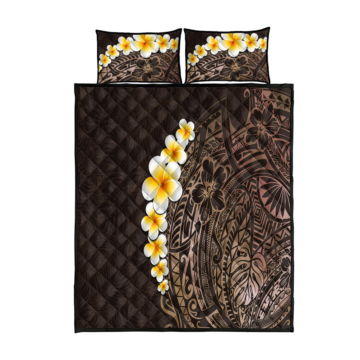 Brown Polynesia Quilt Bed Set Plumeria Tropical Leaves With Galaxy Polynesian Art LT14 Brown - Polynesian Pride