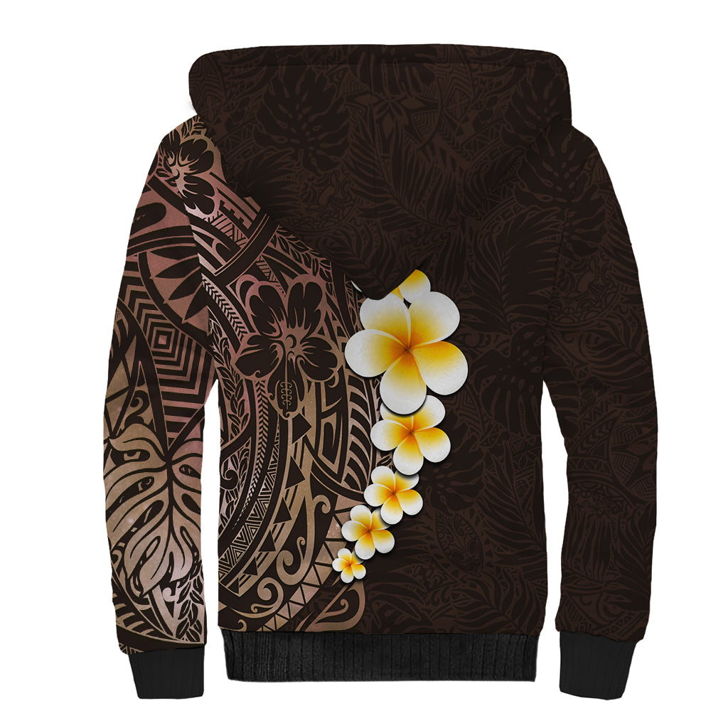 Brown Polynesia Sherpa Hoodie Plumeria Tropical Leaves With Galaxy Polynesian Art LT14 - Polynesian Pride
