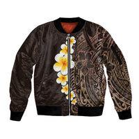 Brown Polynesia Sleeve Zip Bomber Jacket Plumeria Tropical Leaves With Galaxy Polynesian Art LT14 Unisex Brown - Polynesian Pride