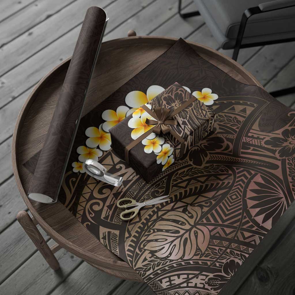 Brown Polynesia Wrapping Paper Plumeria Tropical Leaves With Galaxy Polynesian Art LT14 - Polynesian Pride