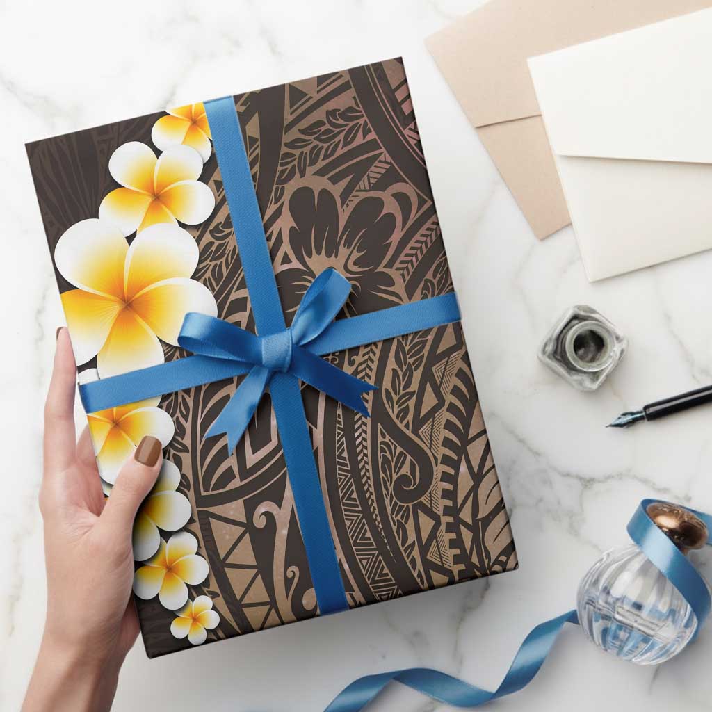 Brown Polynesia Wrapping Paper Plumeria Tropical Leaves With Galaxy Polynesian Art LT14 - Polynesian Pride