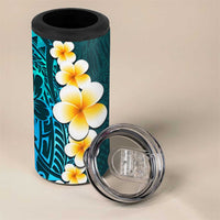 Turquosie Polynesia 4 in 1 Can Cooler Tumbler Plumeria Tropical Leaves With Galaxy Polynesian Art