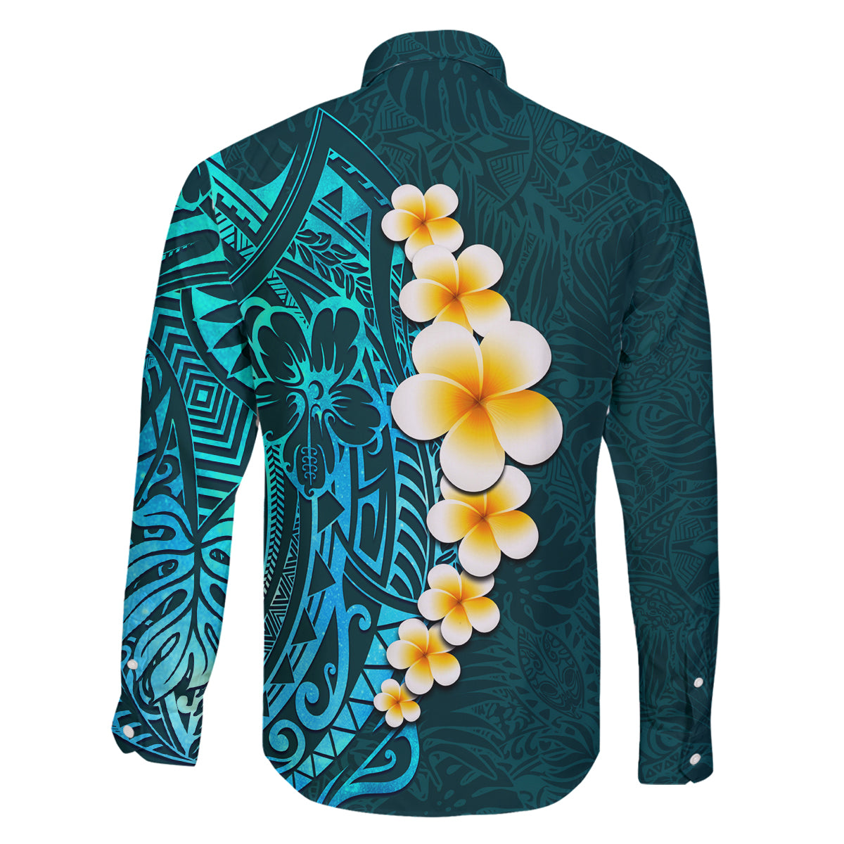 Turquosie Polynesia Family Matching Tank Maxi Dress and Hawaiian Shirt Plumeria Tropical Leaves With Galaxy Polynesian Art LT14 - Polynesian Pride