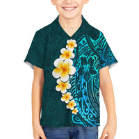 Turquosie Polynesia Family Matching Tank Maxi Dress and Hawaiian Shirt Plumeria Tropical Leaves With Galaxy Polynesian Art LT14 Son's Shirt Turquoise - Polynesian Pride