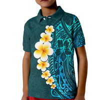 Turquosie Polynesia Kid Polo Shirt Plumeria Tropical Leaves With Galaxy Polynesian Art LT14 Kid Turquoise - Polynesian Pride