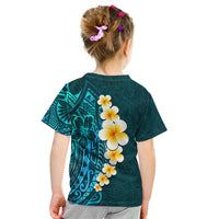 Turquosie Polynesia Kid T Shirt Plumeria Tropical Leaves With Galaxy Polynesian Art LT14 - Polynesian Pride
