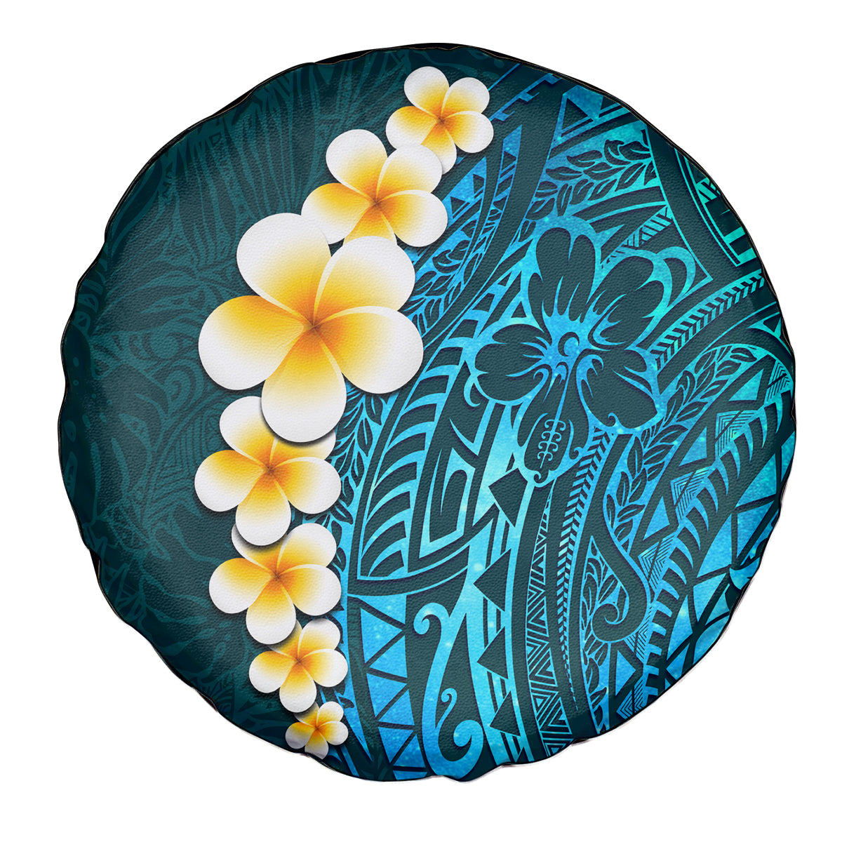 Turquosie Polynesia Spare Tire Cover Plumeria Tropical Leaves With Galaxy Polynesian Art LT14 - Polynesian Pride