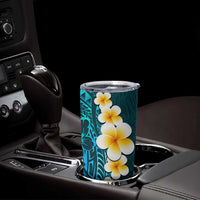 Turquosie Polynesia Tumbler Cup Plumeria Tropical Leaves With Galaxy Polynesian Art