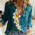 Turquosie Polynesia Women Casual Shirt Plumeria Tropical Leaves With Galaxy Polynesian Art LT14 Female Turquoise - Polynesian Pride