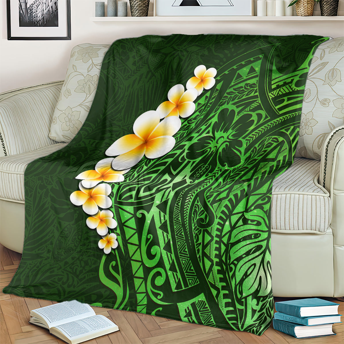 Green Polynesia Blanket Plumeria Tropical Leaves With Galaxy Polynesian Art LT14 - Polynesian Pride