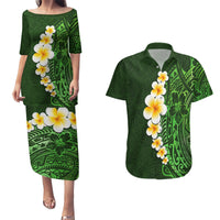 Green Polynesia Couples Matching Puletasi Dress and Hawaiian Shirt Plumeria Tropical Leaves With Galaxy Polynesian Art LT14 Green - Polynesian Pride