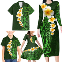 Green Polynesia Family Matching Long Sleeve Bodycon Dress and Hawaiian Shirt Plumeria Tropical Leaves With Galaxy Polynesian Art LT14 - Polynesian Pride