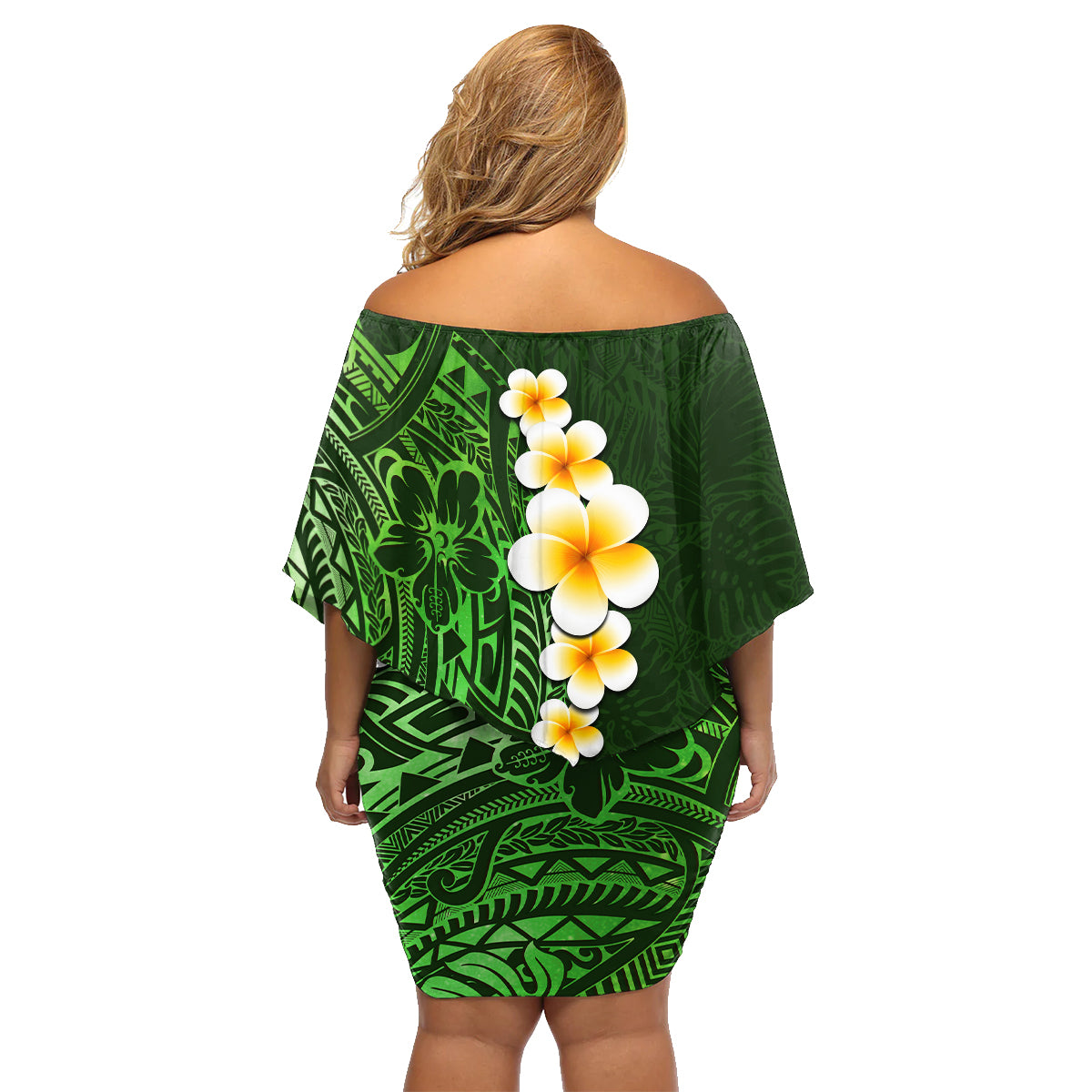 Green Polynesia Family Matching Off Shoulder Short Dress and Hawaiian Shirt Plumeria Tropical Leaves With Galaxy Polynesian Art LT14 - Polynesian Pride
