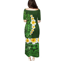 Green Polynesia Family Matching Puletasi Dress and Hawaiian Shirt Plumeria Tropical Leaves With Galaxy Polynesian Art LT14 - Polynesian Pride