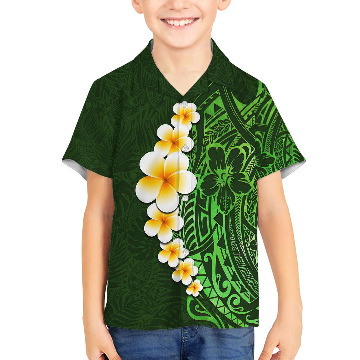 Green Polynesia Hawaiian Shirt Plumeria Tropical Leaves With Galaxy Polynesian Art LT14 - Polynesian Pride