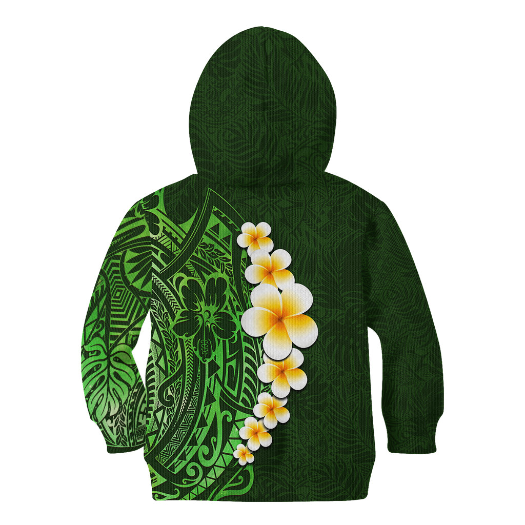 Green Polynesia Kid Hoodie Plumeria Tropical Leaves With Galaxy Polynesian Art LT14 - Polynesian Pride