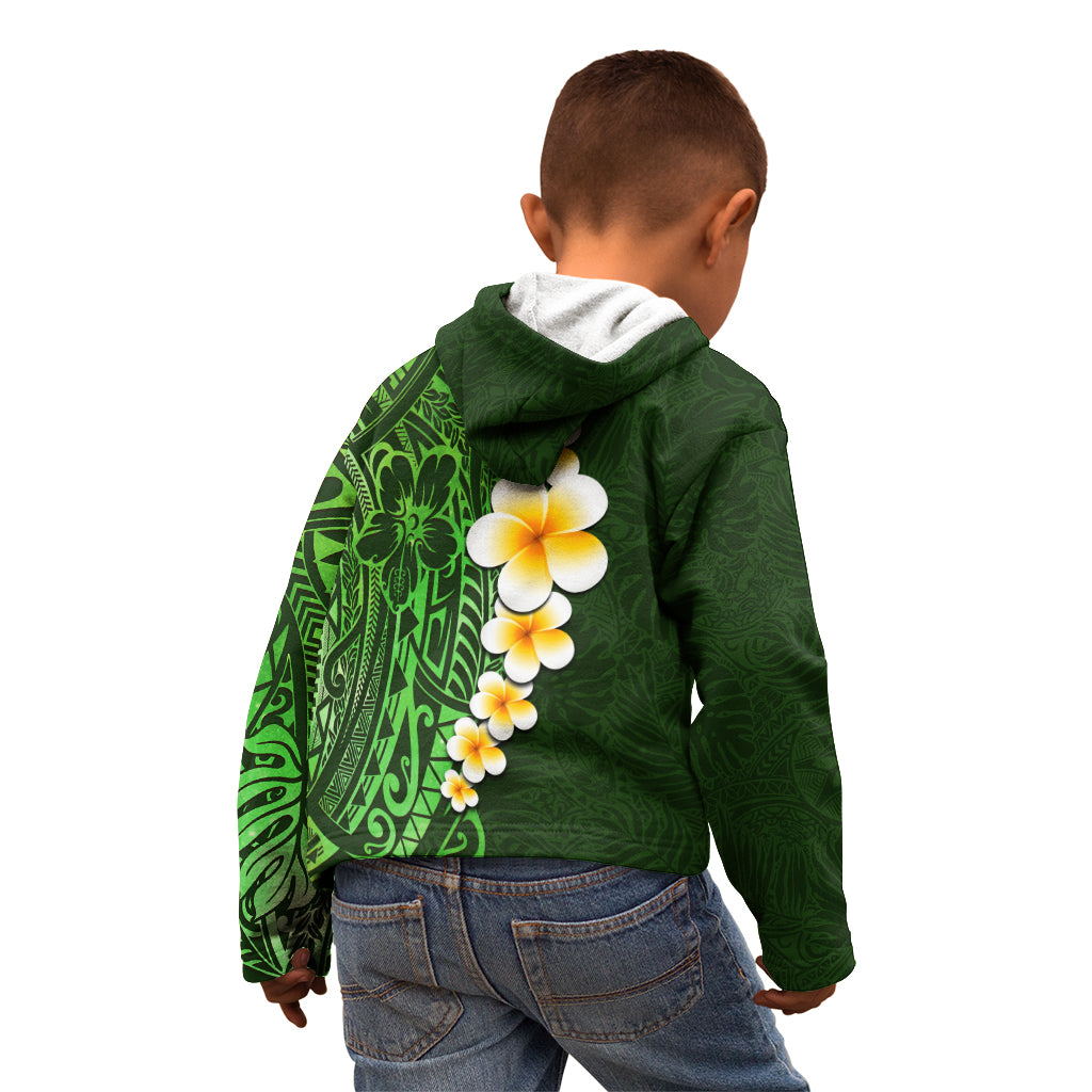 Green Polynesia Kid Hoodie Plumeria Tropical Leaves With Galaxy Polynesian Art LT14 - Polynesian Pride