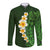 Green Polynesia Long Sleeve Button Shirt Plumeria Tropical Leaves With Galaxy Polynesian Art LT14 Unisex Green - Polynesian Pride