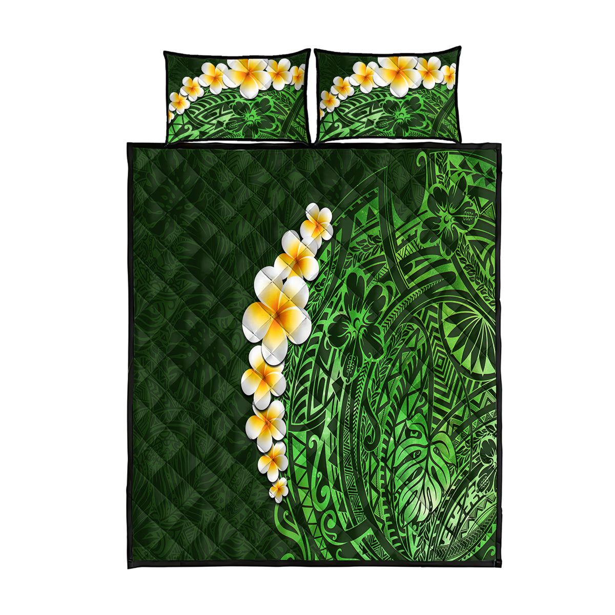 Green Polynesia Quilt Bed Set Plumeria Tropical Leaves With Galaxy Polynesian Art LT14 Green - Polynesian Pride