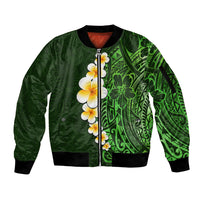 Green Polynesia Sleeve Zip Bomber Jacket Plumeria Tropical Leaves With Galaxy Polynesian Art LT14 Unisex Green - Polynesian Pride