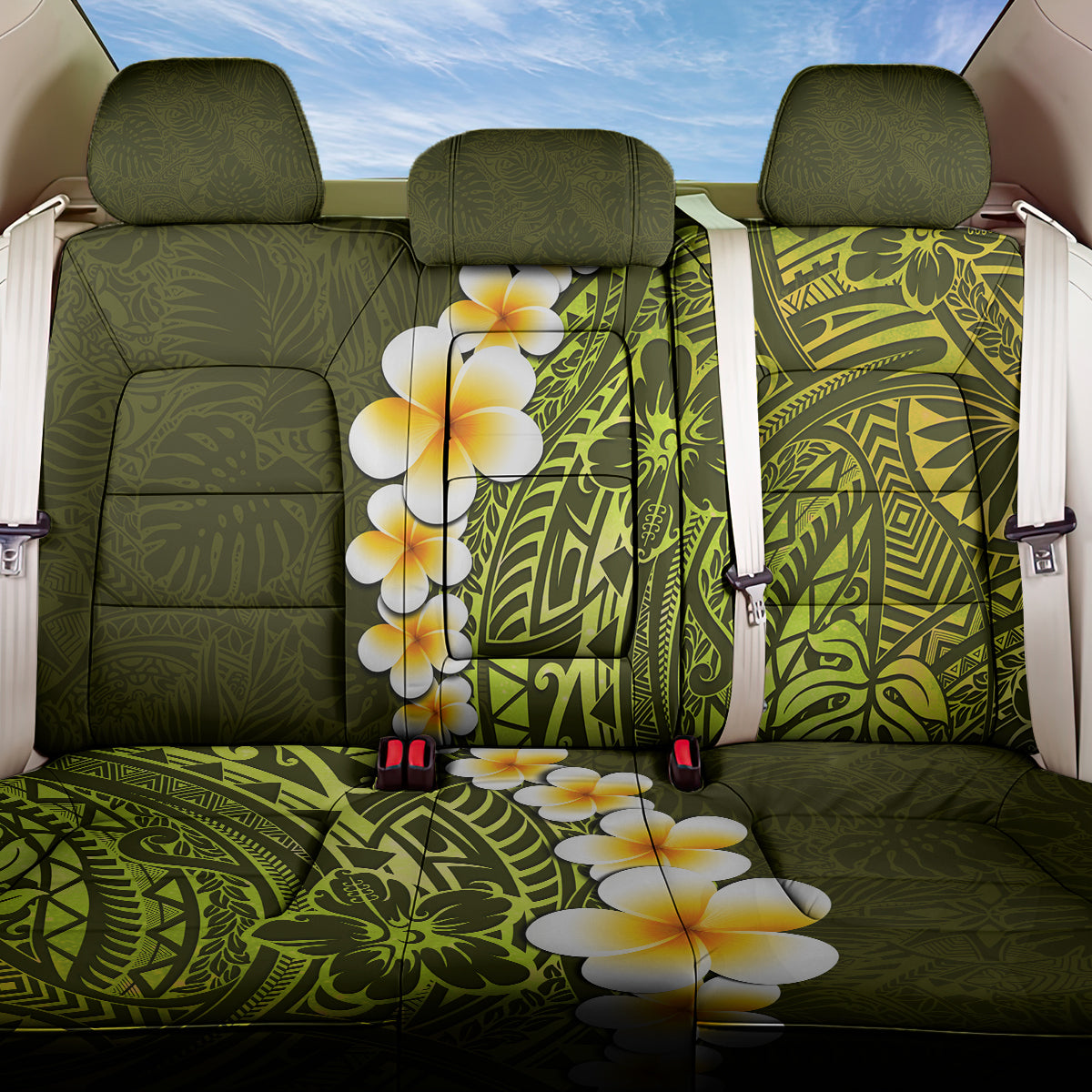 Lime Green Tropical Plumeria With Galaxy Polynesian Art Back Car Seat Cover LT14 One Size Lime Green - Polynesian Pride