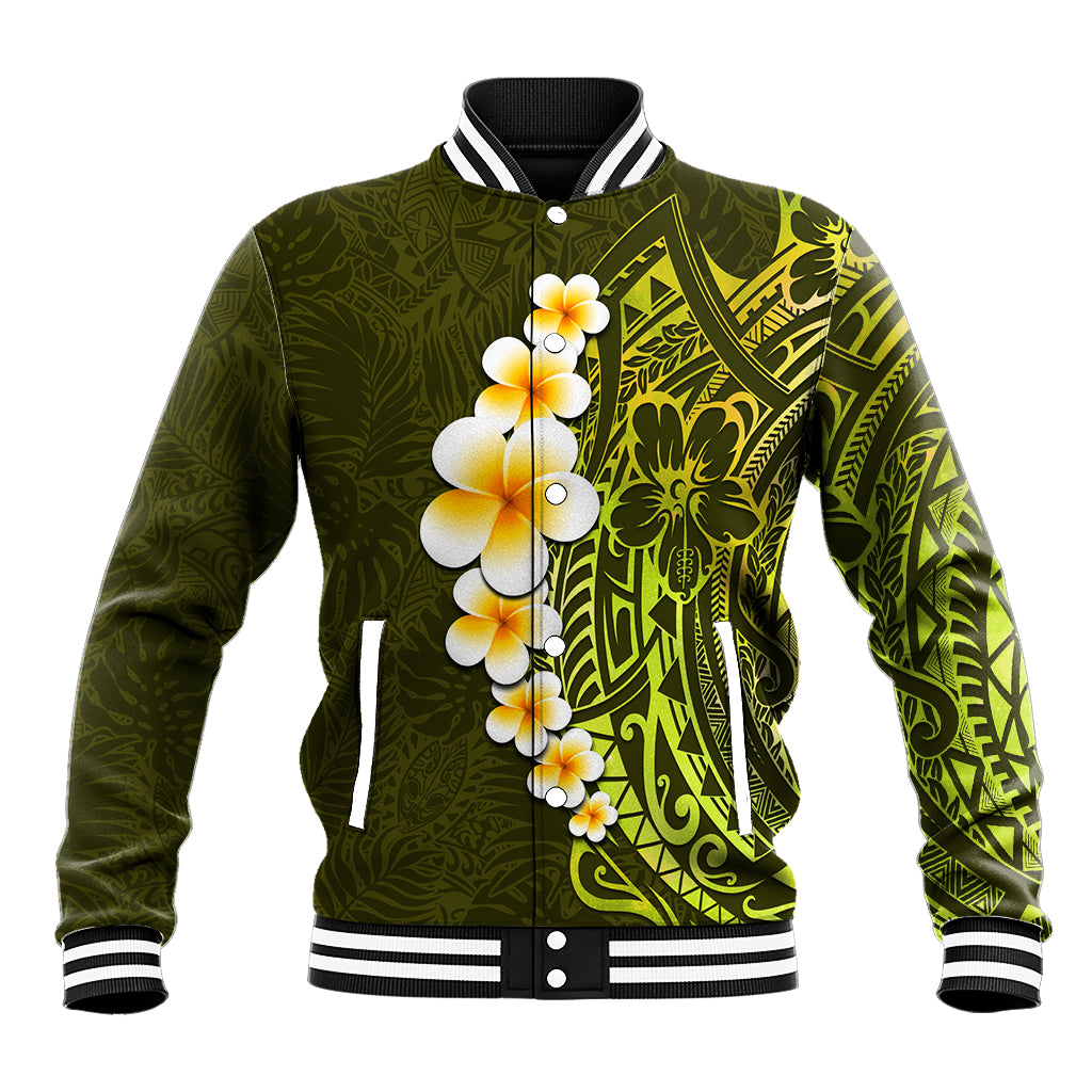 Lime Green Tropical Plumeria With Galaxy Polynesian Art Baseball Jacket LT14 Unisex Lime Green - Polynesian Pride