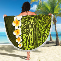 Lime Green Tropical Plumeria With Galaxy Polynesian Art Beach Blanket LT14 - Polynesian Pride