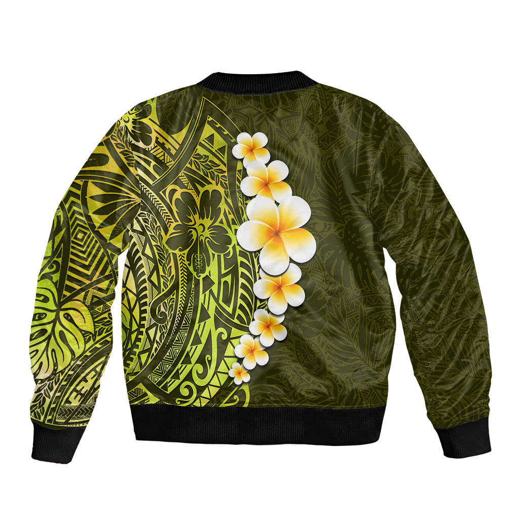 Lime Green Tropical Plumeria With Galaxy Polynesian Art Bomber Jacket LT14 - Polynesian Pride