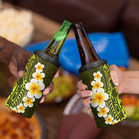 Lime Green Tropical Plumeria With Galaxy Polynesian Art 4 in 1 Can Cooler Tumbler