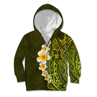 Lime Green Tropical Plumeria With Galaxy Polynesian Art Kid Hoodie LT14 Zip Hoodie Lime Green - Polynesian Pride