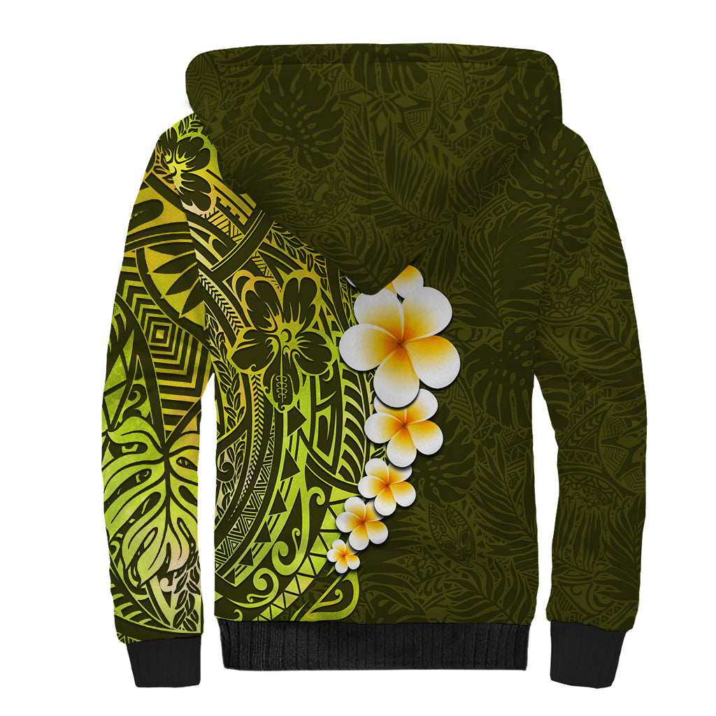 Lime Green Tropical Plumeria With Galaxy Polynesian Art Sherpa Hoodie LT14 - Polynesian Pride