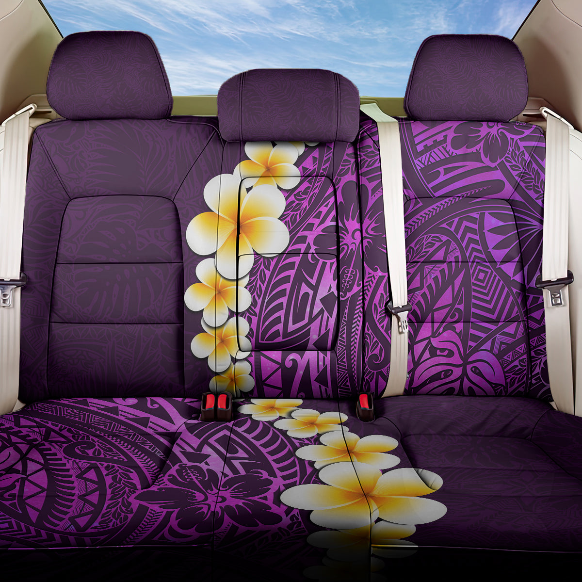 Purple Tropical Plumeria With Galaxy Polynesian Art Back Car Seat Cover LT14 One Size Purple - Polynesian Pride
