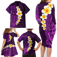 Purple Tropical Plumeria With Galaxy Polynesian Art Family Matching Long Sleeve Bodycon Dress and Hawaiian Shirt LT14 - Polynesian Pride
