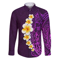 Purple Tropical Plumeria With Galaxy Polynesian Art Family Matching Tank Maxi Dress and Hawaiian Shirt LT14 Dad's Shirt - Long Sleeve Purple - Polynesian Pride