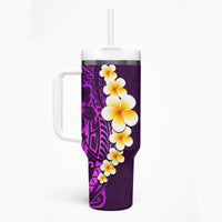 Purple Tropical Plumeria With Galaxy Polynesian Art Tumbler With Handle