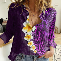 Purple Tropical Plumeria With Galaxy Polynesian Art Women Casual Shirt LT14 Female Purple - Polynesian Pride