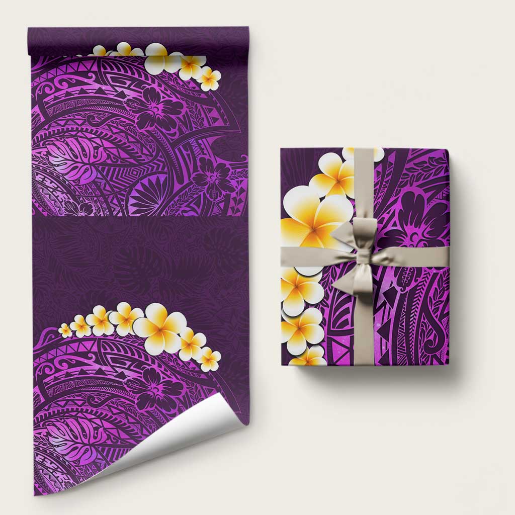 Purple Polynesia Wrapping Paper Plumeria Tropical Leaves With Galaxy Polynesian Art