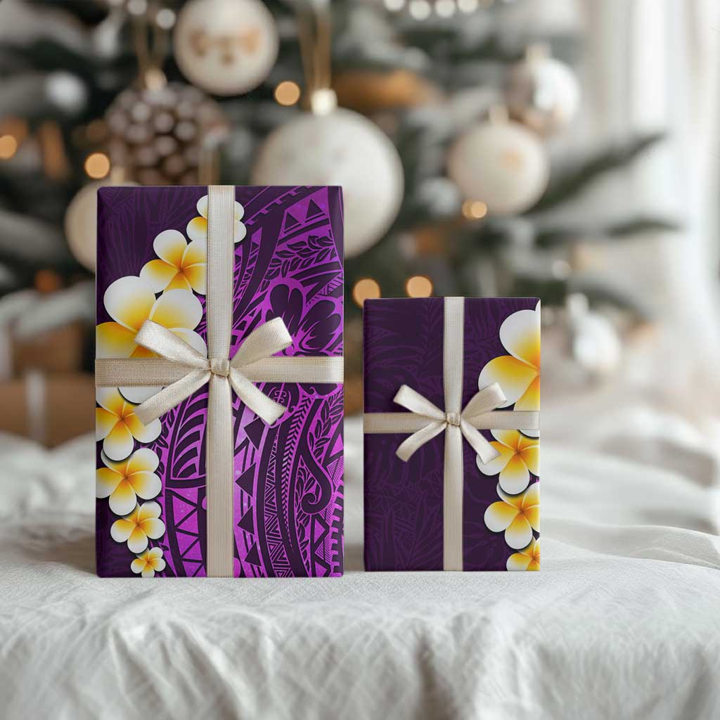 Purple Polynesia Wrapping Paper Plumeria Tropical Leaves With Galaxy Polynesian Art