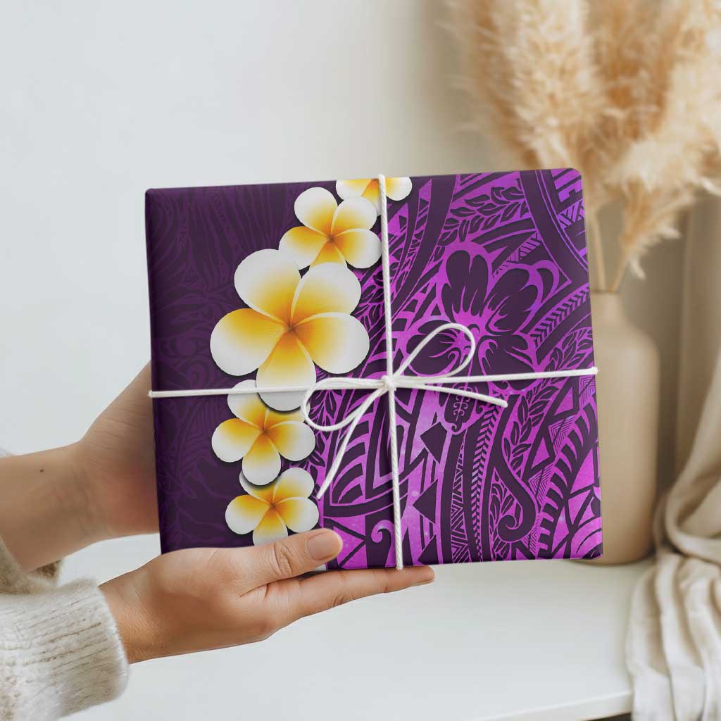Purple Polynesia Wrapping Paper Plumeria Tropical Leaves With Galaxy Polynesian Art