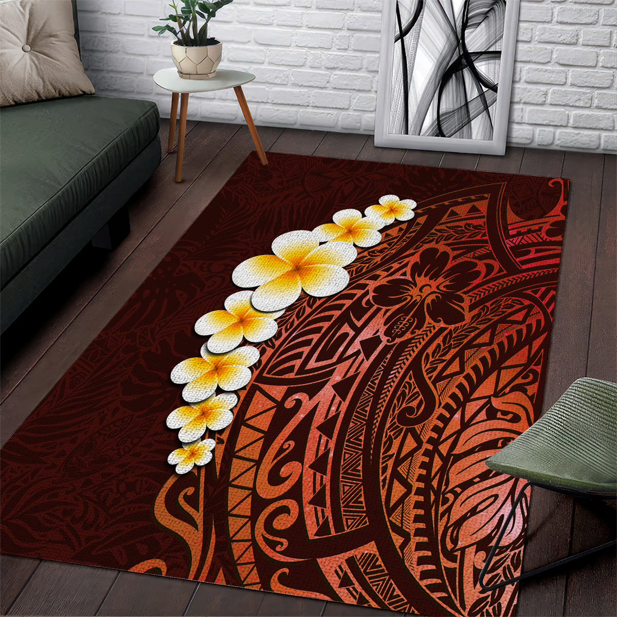 Red Tropical Plumeria With Galaxy Polynesian Art Area Rug LT14 Red - Polynesian Pride