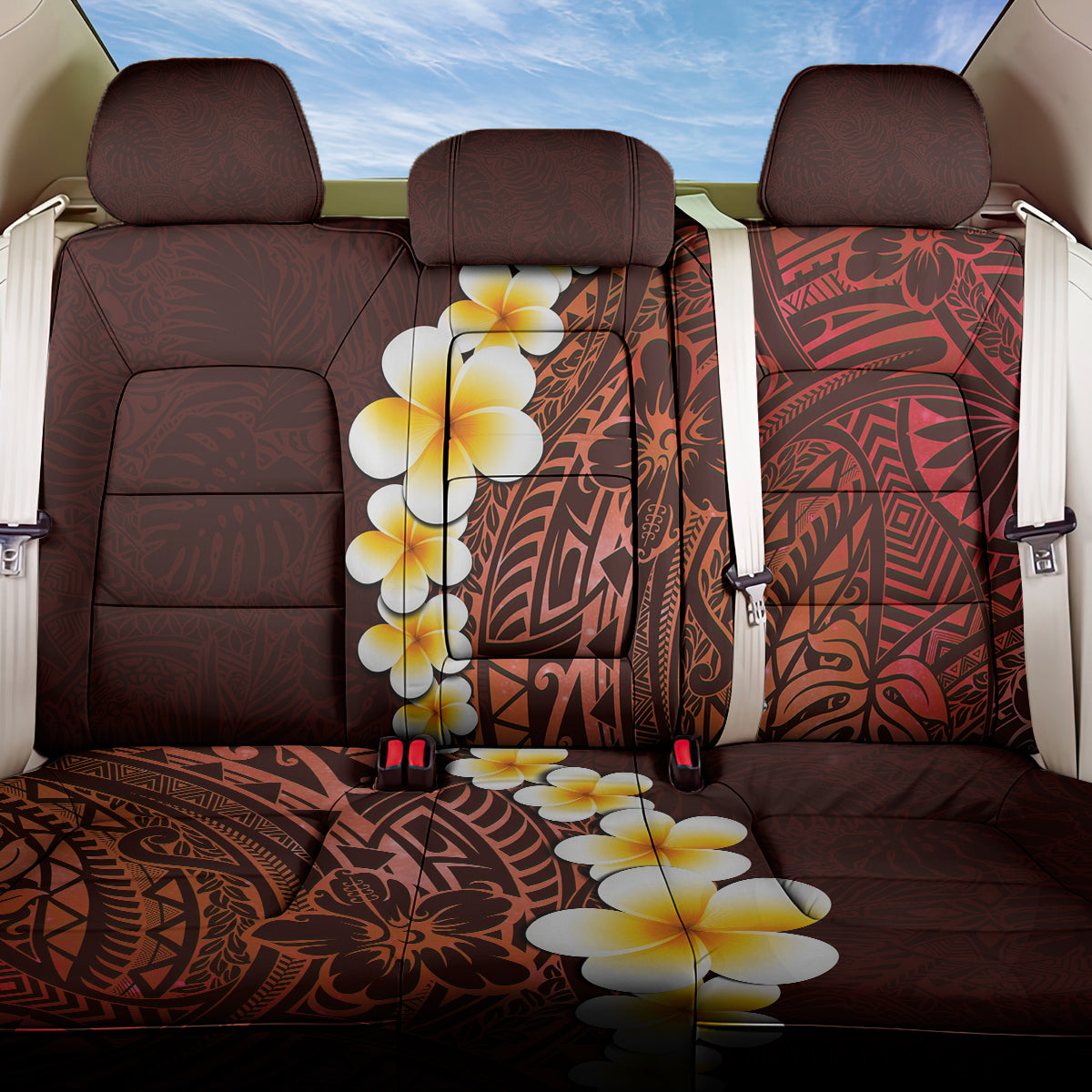 Red Tropical Plumeria With Galaxy Polynesian Art Back Car Seat Cover LT14 One Size Red - Polynesian Pride