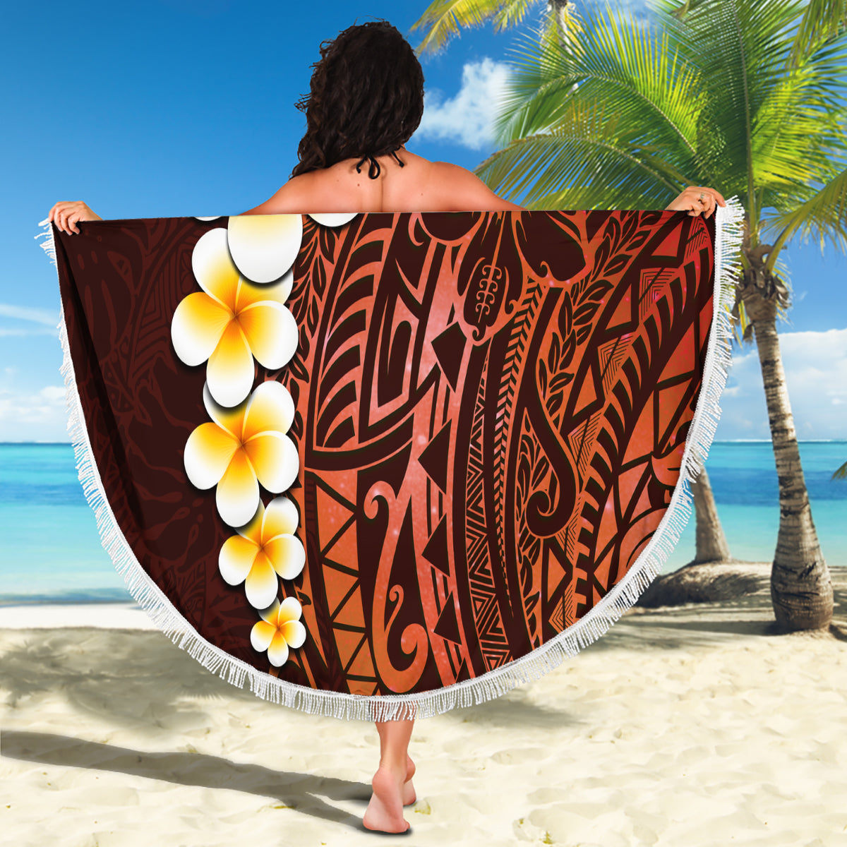 Red Tropical Plumeria With Galaxy Polynesian Art Beach Blanket LT14 - Polynesian Pride